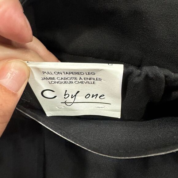 C by One Womens Black Belted Pull On Tapered Leg Elastic Waist Pants Size‎ Large - Picture 10 of 11